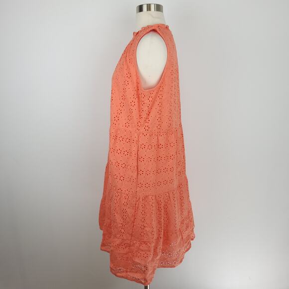 Loft Eyelet Tiered Swing Mini Dress Creamy Peach Pink Size Small - Picture 5 of 10
